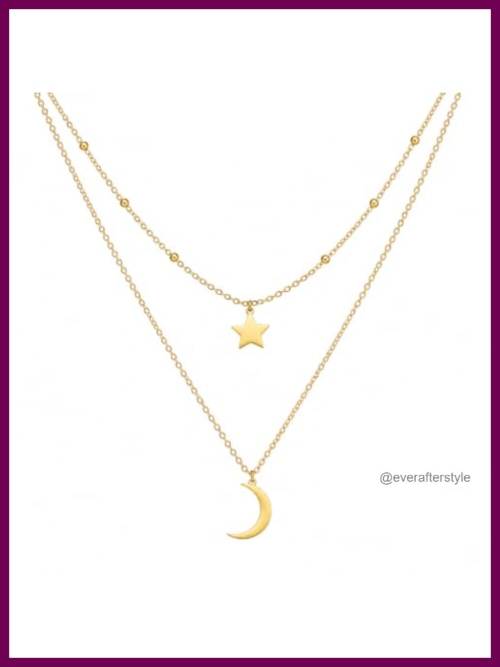 18K Gold Plated Moon & Star Pendant Necklace, Adjustable Chain